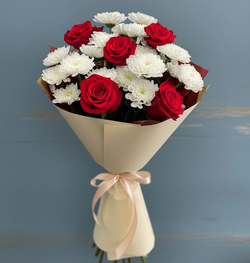 Букет цветов из: Розы и Хризантемы в Большое Нагаткино