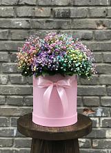 Цветочная композиция из Гипсофила и Розы в шляпной коробке в Большое Нагаткино