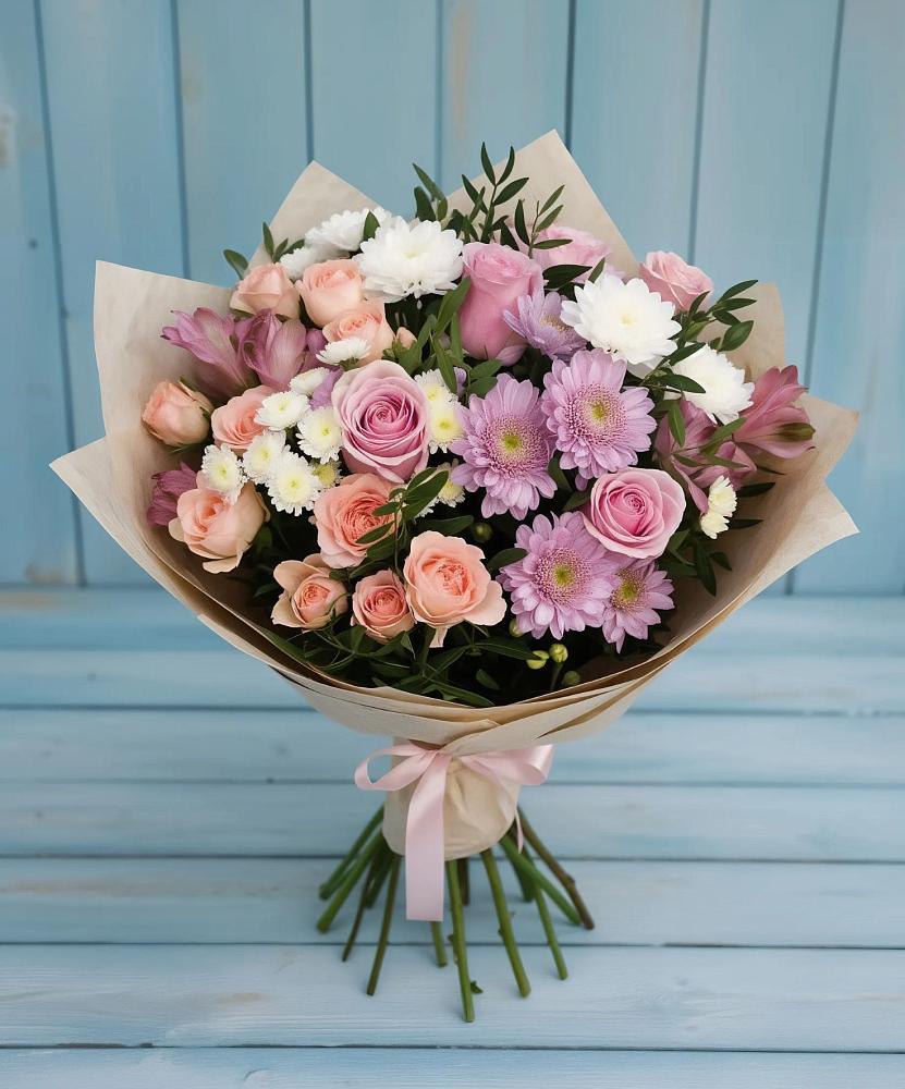 Букет цветов из: Хризантемы, Розы и Альстромерии в Большое Нагаткино