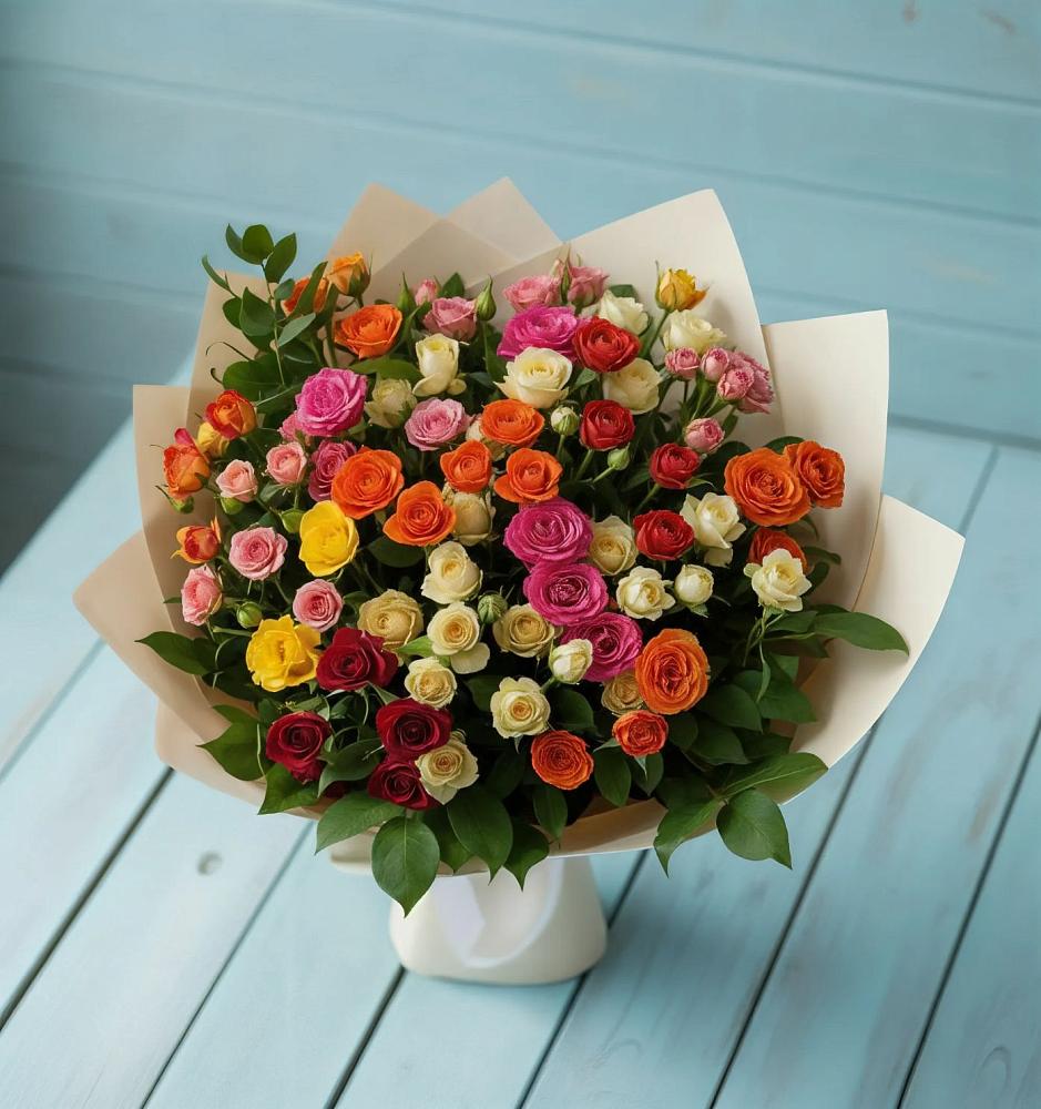 Букет Микс из разноцветных кустовых роз в Большое Нагаткино