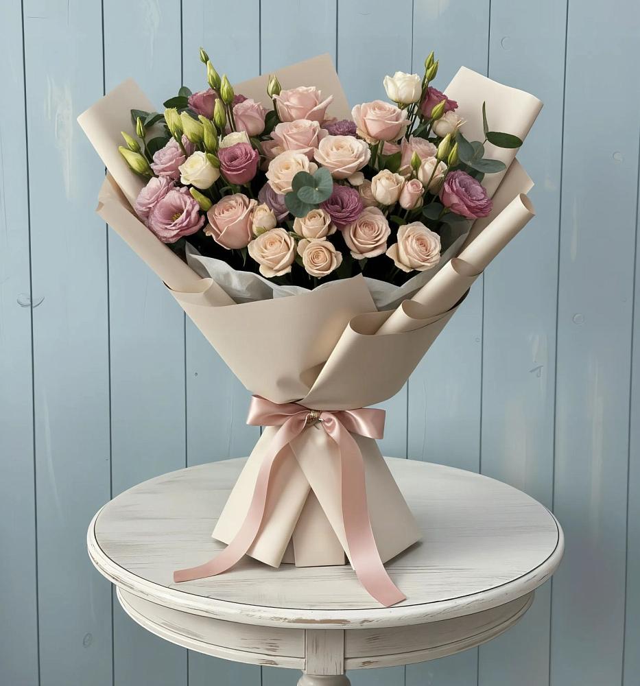 Букет цветов из: Розы и Лизиантусы в Большое Нагаткино