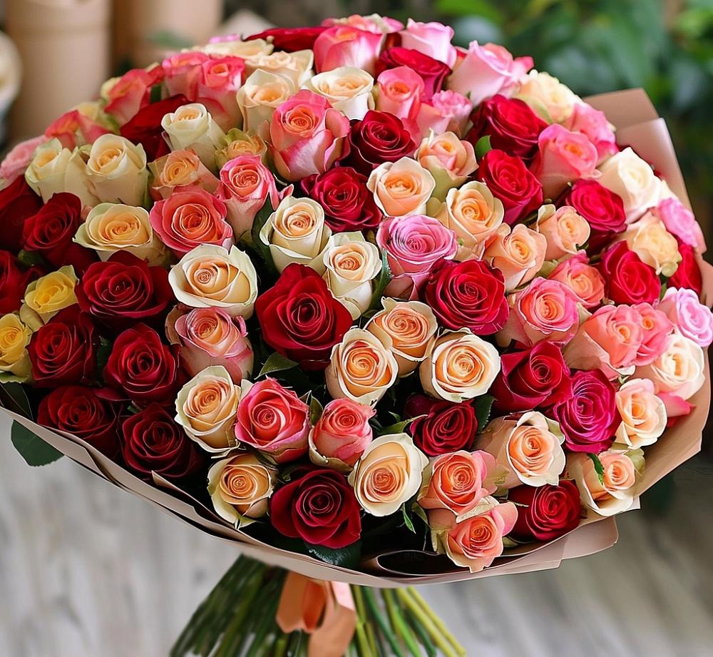 Букет 101 Разноцветная роза в Большое Нагаткино