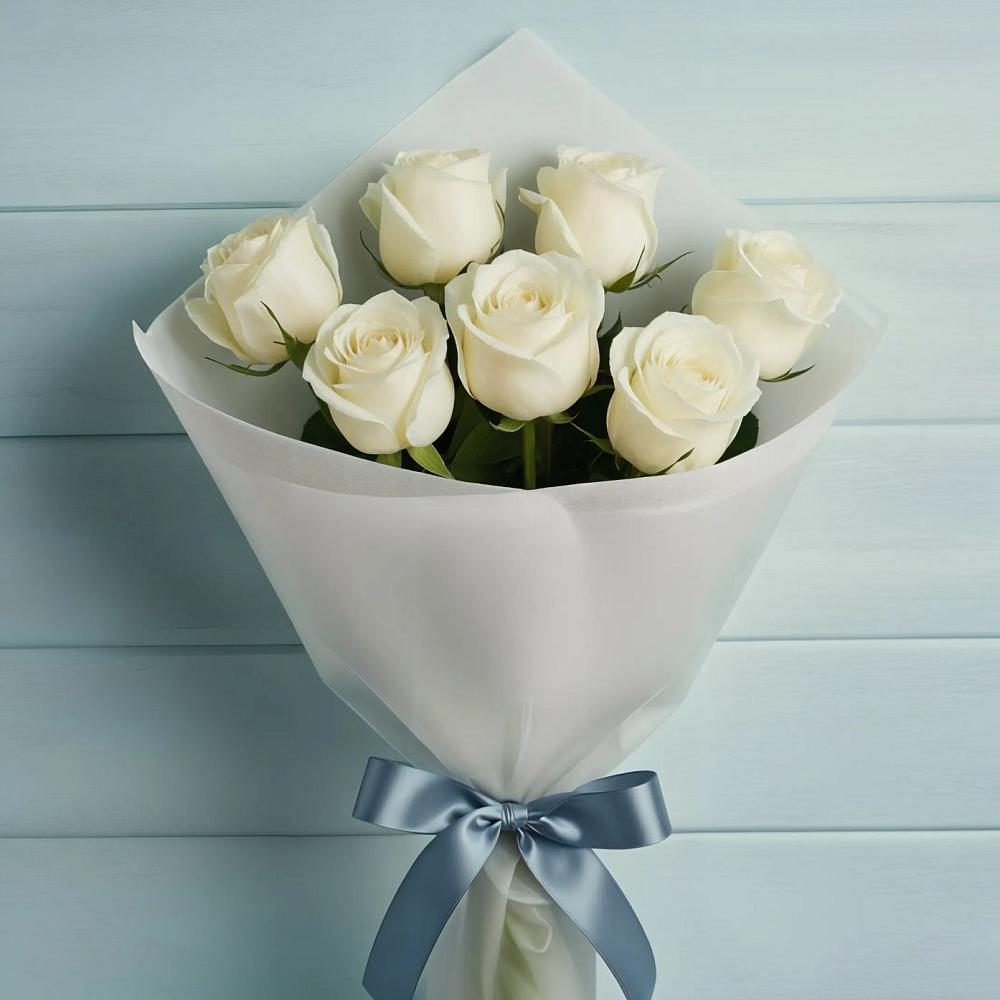 Букет 7 Белых роз Эдлесс Лав в Большое Нагаткино